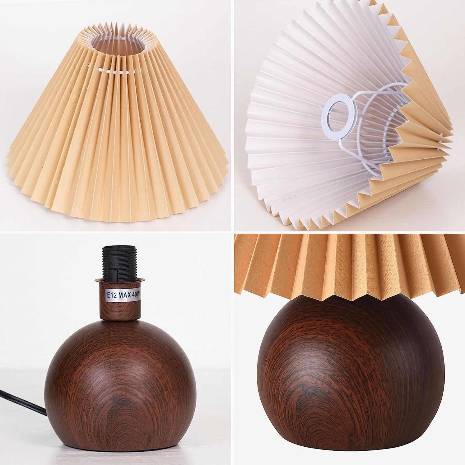 Small Pleated Table Lamp, Modern Bedside Nightstand Lamp With Coffee Lampshade, For Bedroom Living Room Home Office Decor Use E12 Bulb