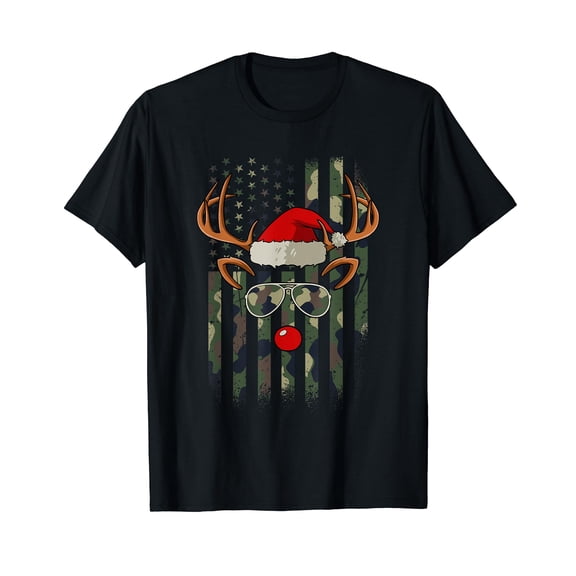 Reindeer Camo American Flag Christmas Pajama X-Mas Veteran T-Shirt
