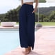 thumbnail image 4 of Pantalones De Pierna Ancha Pantalones holgados de mujer Pantalones casuales de lino de algodón sólido Pantalones (Azul marino XXXL) Ygjytge para Mujer Azul marino T XL, 4 of 6