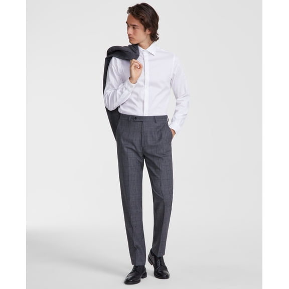 Calvin Klein Mens Slim fit Dress Pants 36 / 30 Grey Plaid Wool