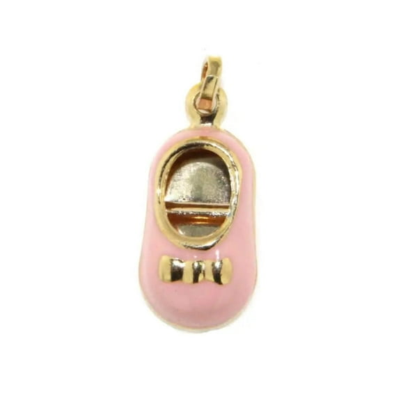 18K Yellow Gold Pink Enamel Shoe Charm