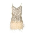 thumbnail image 4 of ZQGJB Cocktail Dresses for Women Sequin Feather Sleeveless Spaghetti Straps Backless Prom Party Club Dress Fashion Solid V Neck All-Over Fringe Sexy Bodycon Mini Dress #01-Beige XL, 4 of 9