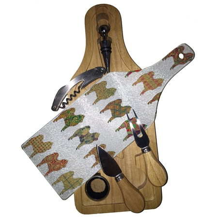 Gold Natural Wood Cheese Board - KuzmarK Wine & Cheese Glass Cutting Board Wood Box Gift Set - Chow Chow Gold Dog