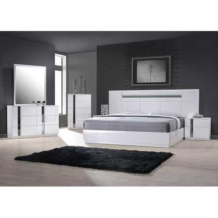 Contemporary King Bedroom Set In White Lacquer And Chrome