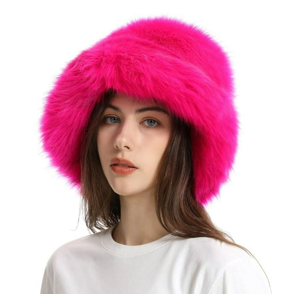 Hamky Baseball Cap,Beanie,Fuzzy Bucket Hat Fashion Warm Winter Hat Fluffy Furry Plush Faux Hats Fishing Hat Bucket Hats For Women 2025,Wide Brim Hats,Skull Caps Hot Pink