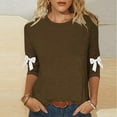 thumbnail image 2 of WRKEKC Long Sleeve Shirts for Women Solid Color Round Neck 3/4 Sleeves T Shirt with Bow Detail Plus Size Loose Fit Daily Fall Winter Casual Top S-5XL, 2 of 5