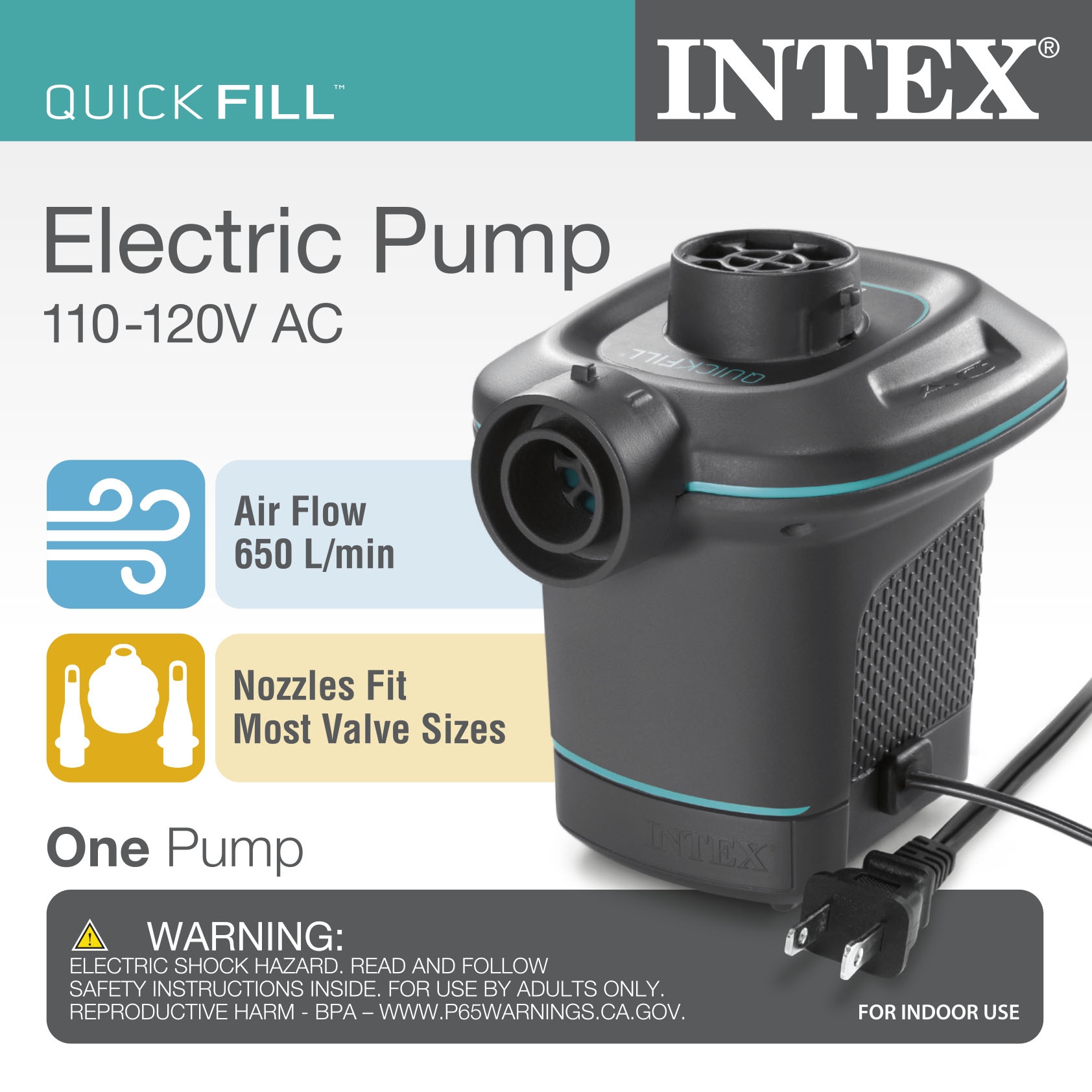 Intex Black Electric Air Pump 120 V Standard Electric Plug - image 2 of 11
