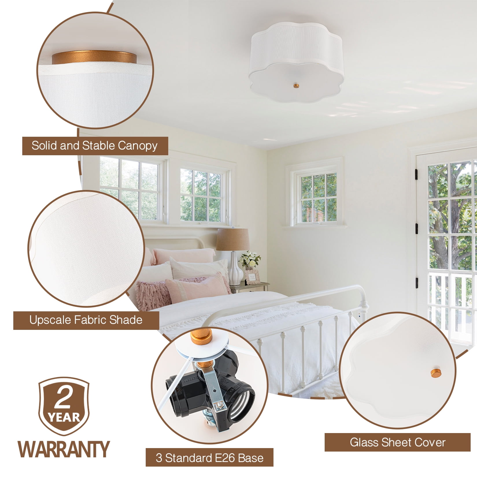 BESTOMINE Flush Mount Ceiling Light,13-inch Drum Ceiling Light Fixture,Modern Light Fixtures Ceiling Mount,3-Light Flush Mount Light Fixture