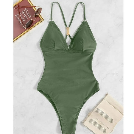 

Finelylove Matching Family Swimsuits Padded Sport Bra Style Bikini Green S