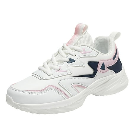 ZIZOCWA Women Work Sneakers Thick Soled Casual Walking Shoes Fashionable Leather Dad Shoes Simple Sports Shoes Women Casual Shoes Sneakers Pink Size37