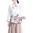 thumbnail image 2 of Dolkfu Long Sleeve Womens Fall&Winter Tops White Mock Neck Boho Button Blouses & Tops Floral Embroidered Cotton Blend Retro Vintage Tops White,L, 2 of 4