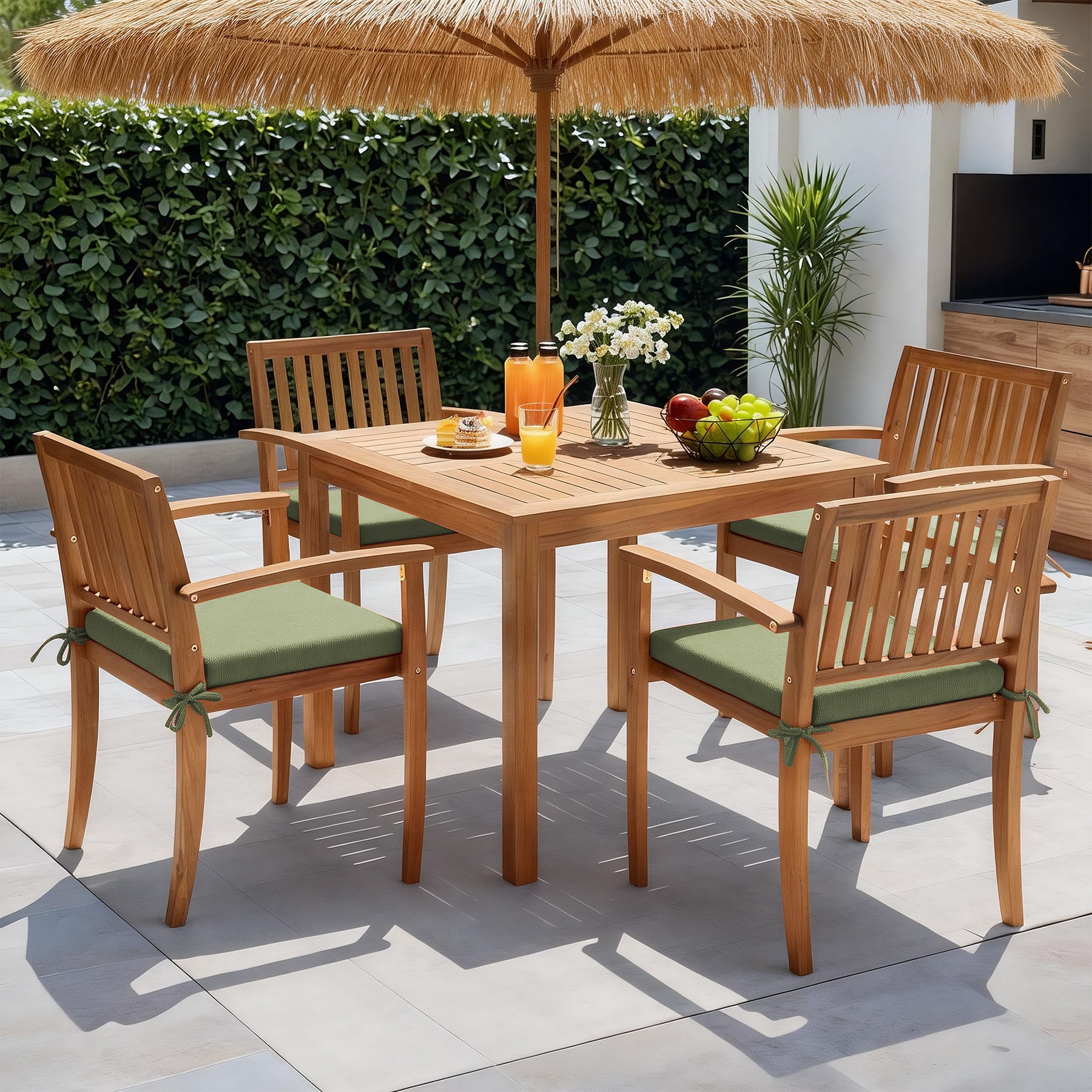 Goodgoods 20" x 20" Outdoor Chair Cushions Set of 2, 30D Foam Water & Fade Resistant, Green