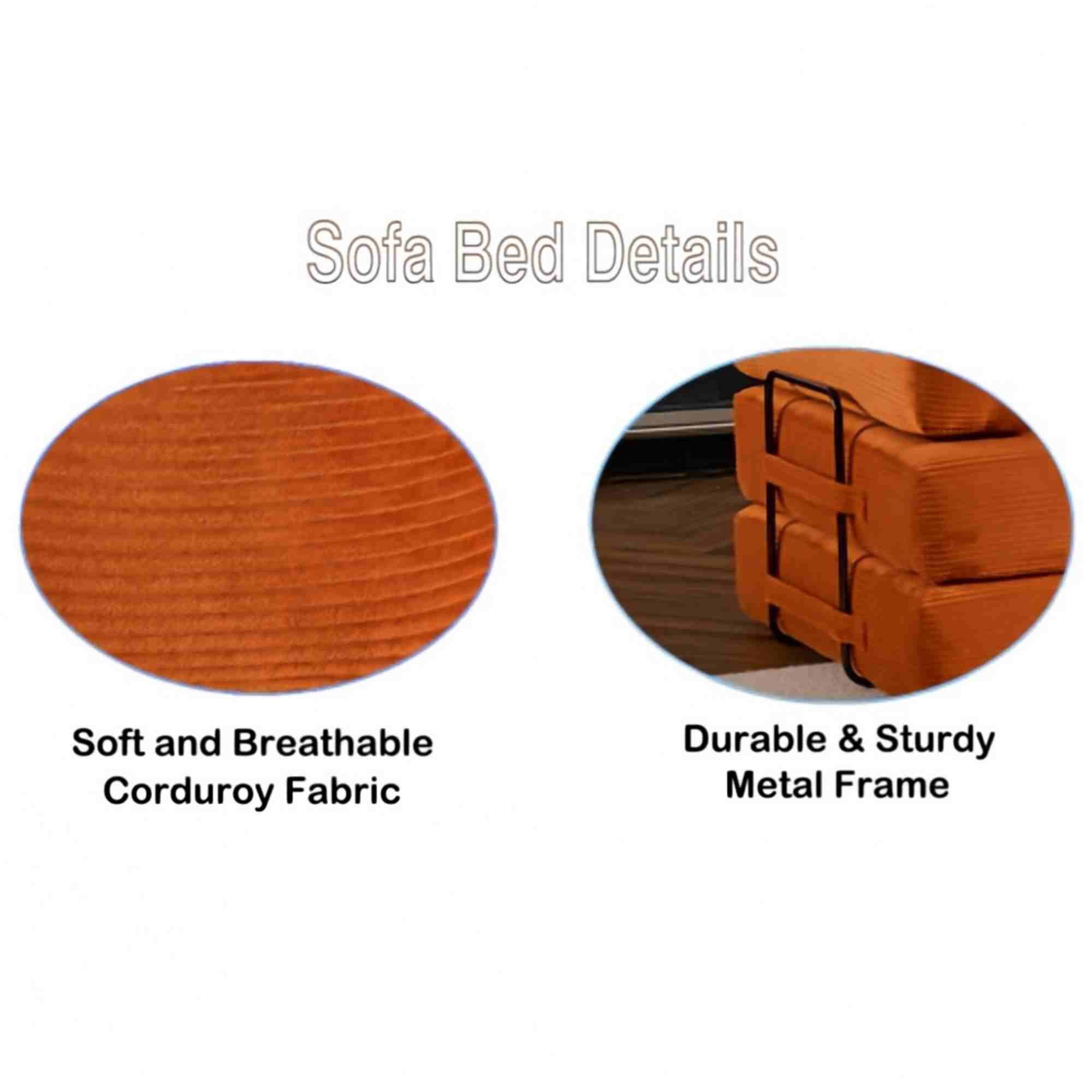 BSHTI 77" Corduroy Convertible Sleeper Sofa Bed with Cylindrical Pillow, No Assembly, Small Space for Living Room（Orange）
