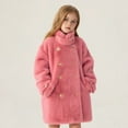 thumbnail image 4 of Fesfesfes Kids Winter Jacket for Girls Medium Long Padded Thick Warm Outerwear Childrens Solid Color Plush Coat Button Down Coat Fuzzy Shacket Winter Warm Outwear(Pink,5-6 Years), 4 of 8