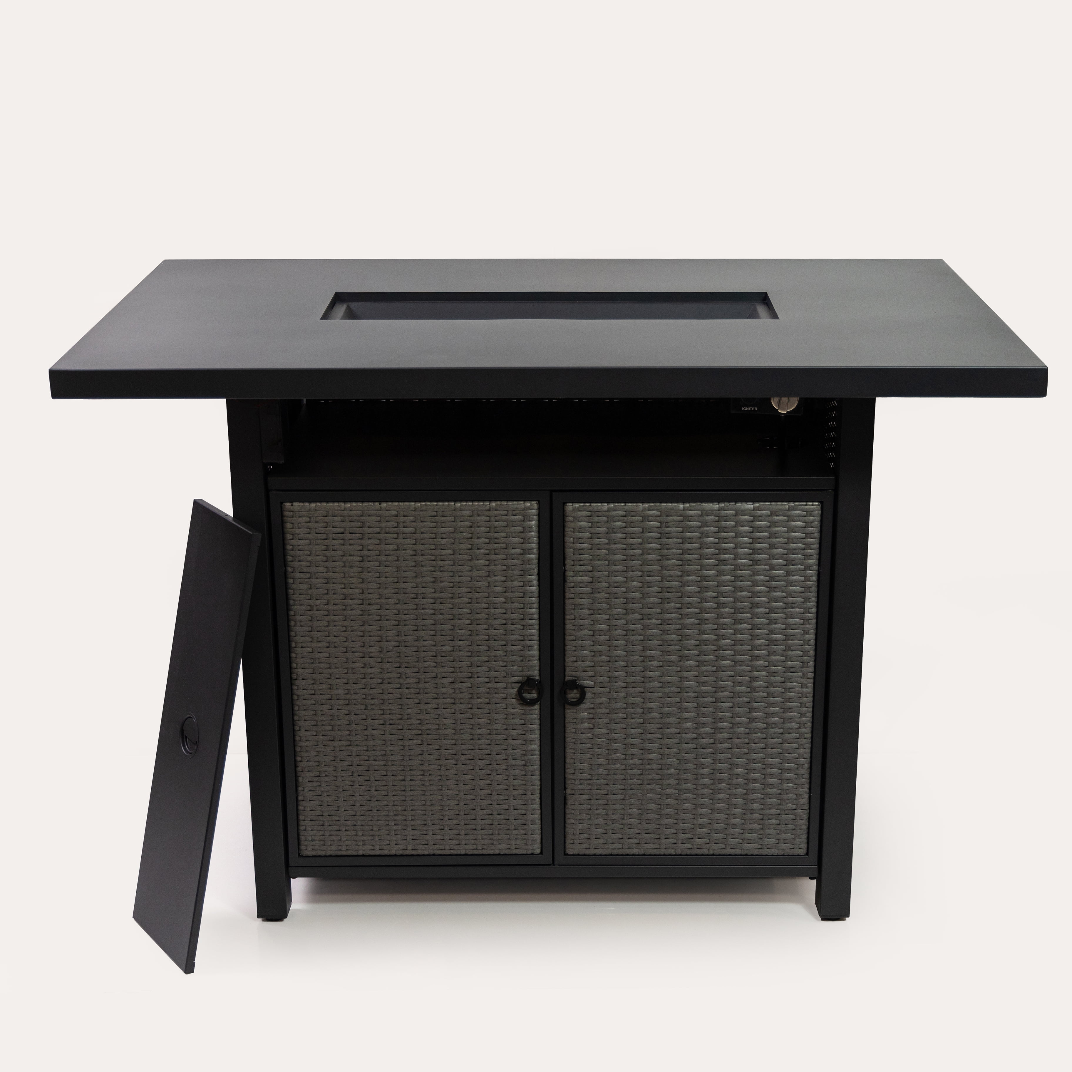 Deko Living  55 Inch Rectangular Outdoor Propane Gas Fire Pit Barstool Table 40,000 BTU with Glass Bead Filler