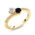 thumbnail image 2 of Gem Stone King 18K Yellow Gold Plated Silver White Topaz and Black Onyx Bypass Ring for Women (0.79 Cttw, Gemstone November Birthstone, Round 4MM, Size 7), 2 of 4
