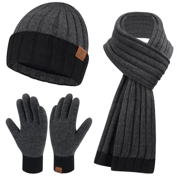 FZ FANTASTIC ZONE Women’s Winter Warm Beanie Hat Touchscreen Gloves Knit Set with Fleece Lined Skull Cap, Darkgrey