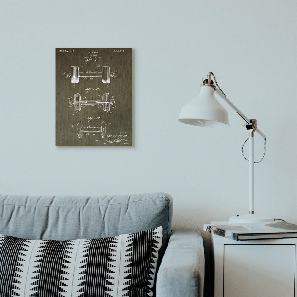 Stupell Industries Patent Vintage Barbell Brown Texture Design Canvas Wall Art by Daniel Sproul