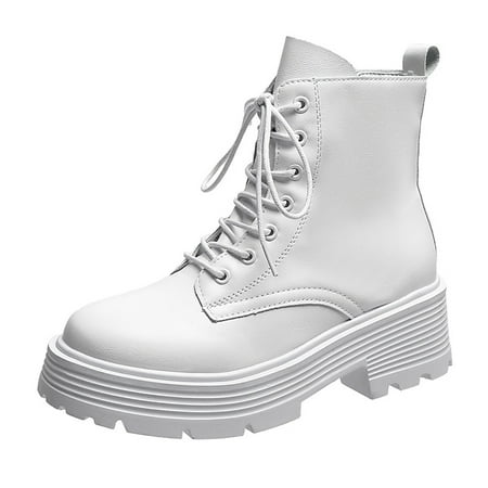 OJSFQUFP Ankle Boots for Women Ladies Shoes Fashion Thick Sole Mid Long Sleeve Boots Plush Warm Outdoor Snow Boots Womens Boots Fall White 39