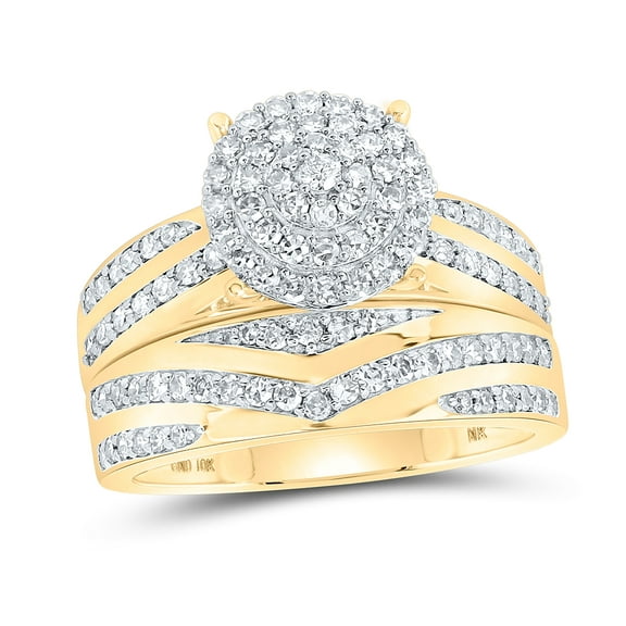 10K Yellow Gold His Hers Round Diamond Cluster Matching Wedding Set 1-1/5ctw, Womens Size: 5-10, Mens Size: 7-13