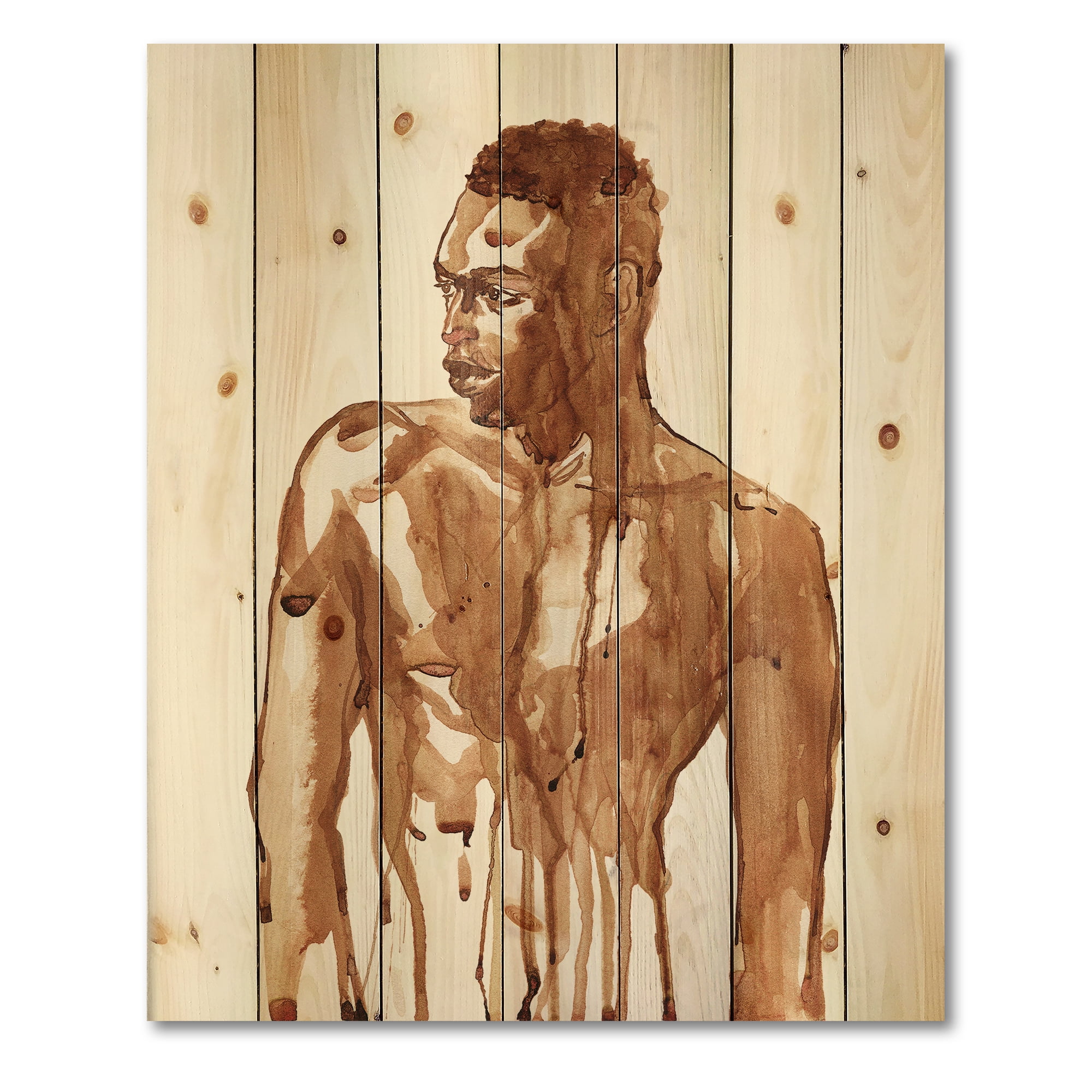 Designart 'Portrait of Handsome African Man On White II' Modern Print on Natural Pine Wood