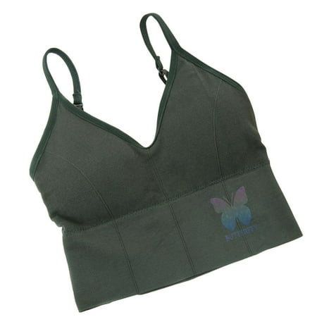 

Spaghetti Strap Tank Camisole Top Crop Tank Top for Sports Yoga Sleeping Bra one size Green Butterfly