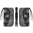 thumbnail image 2 of Womens Wallet Bifold Ladies Cluth Bag Wristlet Wrist Strap Long Purse Black Skull Design, 2 of 6