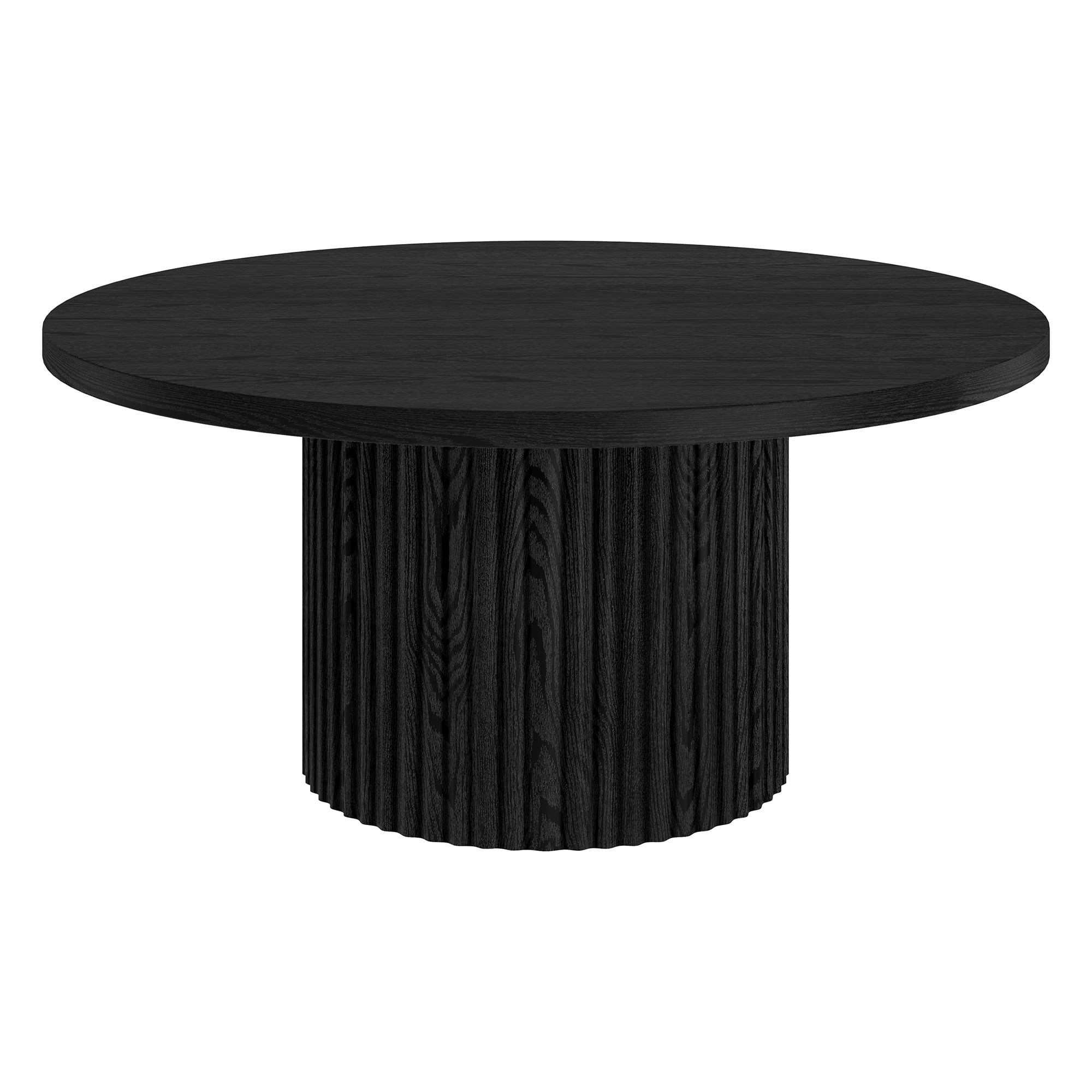 Rollan 32" Wide Round Fluted Coffee Table in Black Grain