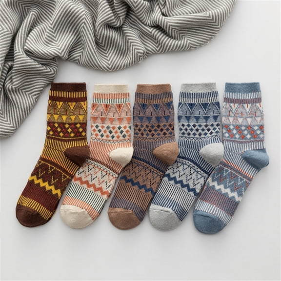 Kamentoy Women Vintage Socks Soft Breathable Cotton Knitted Casual Socks Fashion Striped Daily Wear Socks Comfortable Non Slip Dress Socks