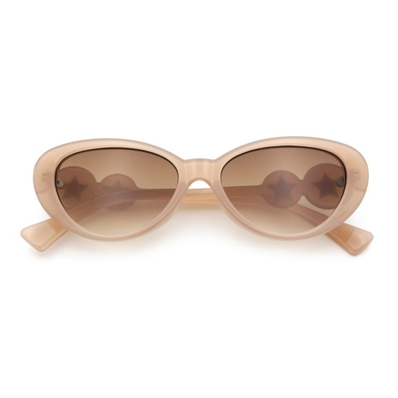 Womens Star Stud Jewel Trim Arm Mod Cat Eye Plastic Fashion Diva Sunglasses Peach - Brown