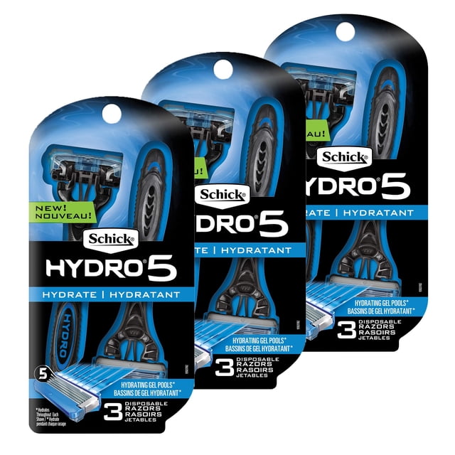 Maquinillas de afeitar desechables Schick Hydro 5 para hombre, 9 unidades, con recortadora