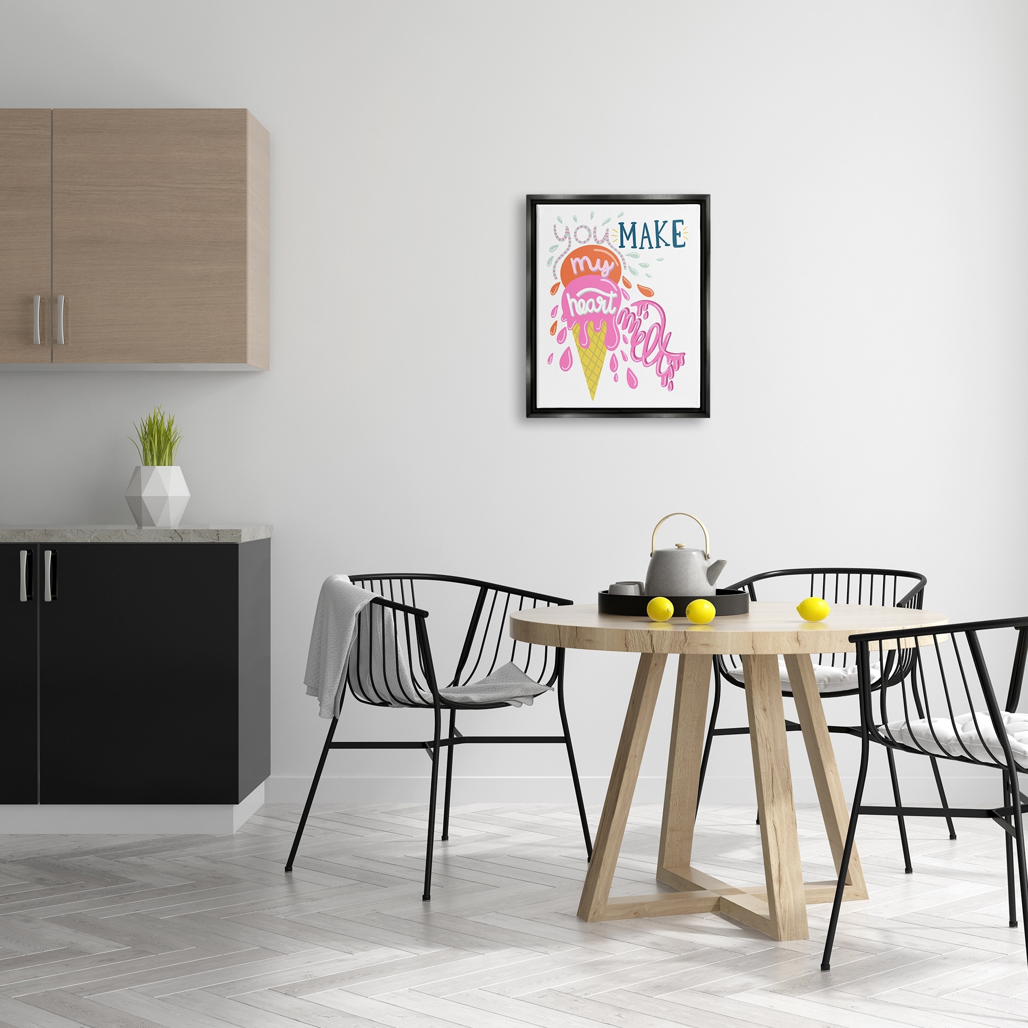 Stupell Industries Make My Heart Melt Summer Ice Cream Treat Graphic Art Jet Black Floating Framed Canvas Print Wall Art, Design by Dominika Godette