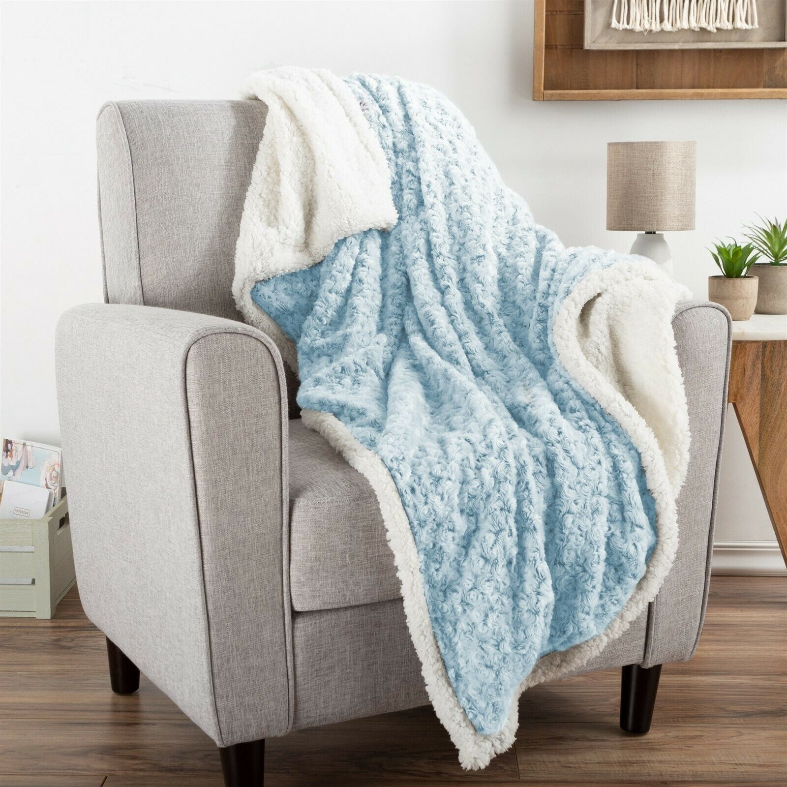Aqua Blue And Gray Swirly Sherpa Soft Fleece Throw Blanket 50 X 60 Inch Walmartcom Walmartcom