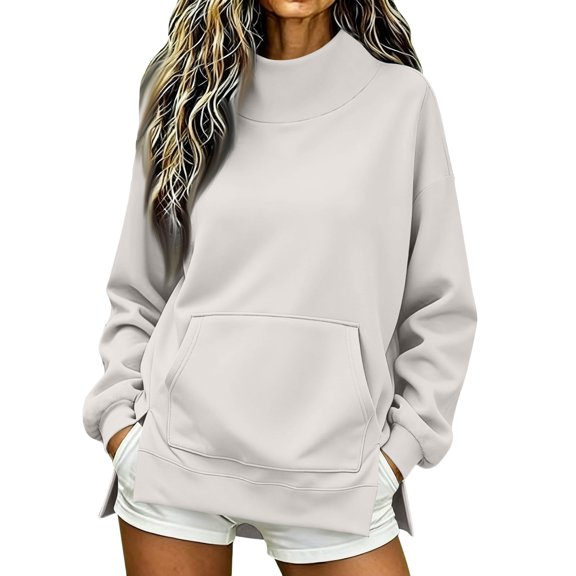 Mockneck Sweatshirt Women Oversized Turtleneck Long Sleeve Pocket Mock Neck Sweatshirt Crewneck Long Sleeve Top, 380