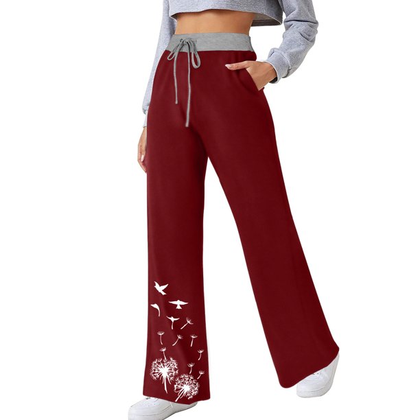 Gibobby leggings moda Pantalones largos de mujer con bolsillos Pantalones deportivos casuales Pantalón con cordón de cintura alta Pantalones de pierna recta Pantalón deportivo(Rojo, M)