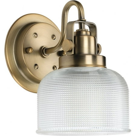 Progress Lighting Archie Collection 1-Light Vintage Brass Clear Double Prismatic Glass Coastal Bath Vanity Light