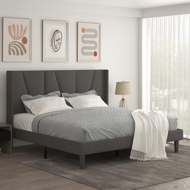Allewie King Size Modern Platform Bed Frame with Upholstered Geometric