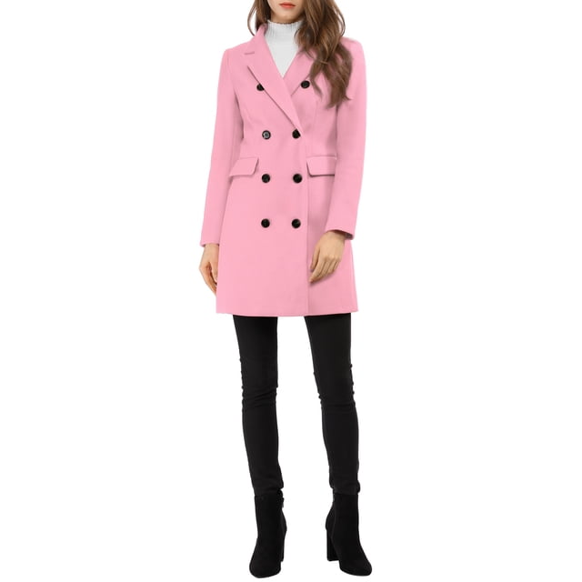 Abrigo de invierno para mujer INSPIRE CHIC con solapa muesca, abrigo trench de doble botonadura, XS, rosa polvo