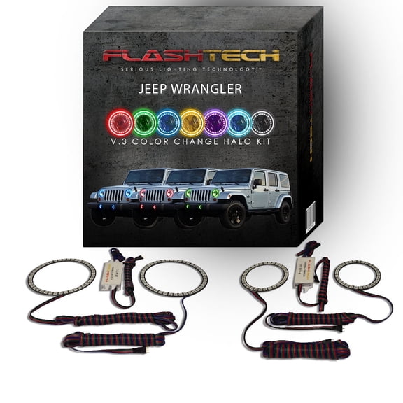 Flashtech RGB Color Changing LED Halo kit for 07-17 Jeep Wrangler Headlight & Fog Lights