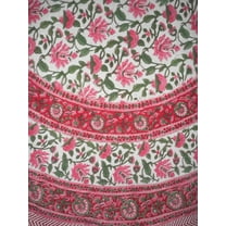 Pretty in Pink Block Print Round Cotton Tablecloth 68" Pink
