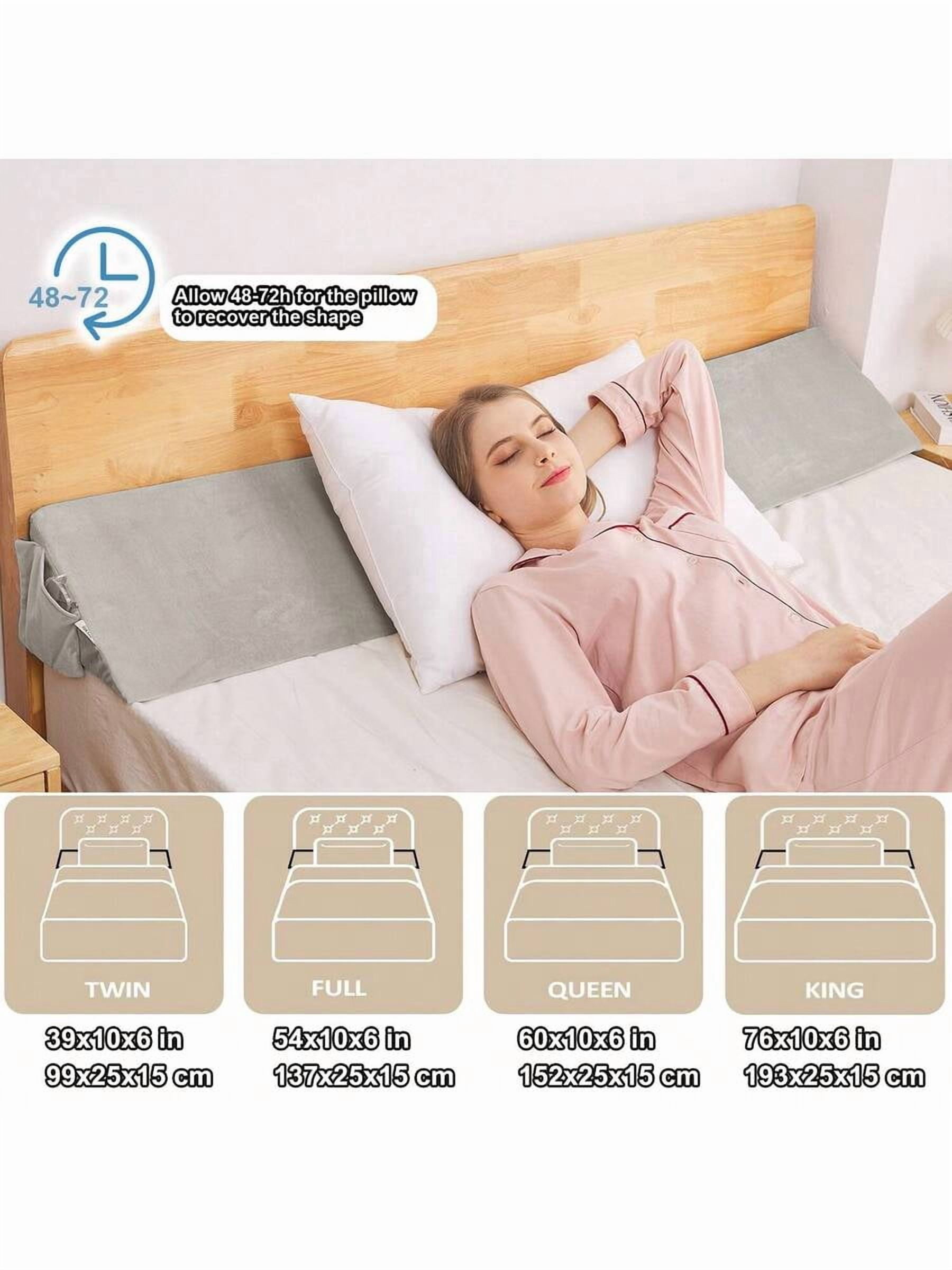 Contoured Wedge Pillow With Removable Gray Cover - 100% Foam Bed Gap Filler & Backrest Support For Sleeping, Machine Washable, Medium-Soft Comfort For Full-Body Support, Elegant Bedroom Accessory