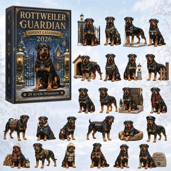Christmas Rottweiler Advent Calendar 2026, 24 Days Countdown Calendars Birthday Holiday Gifts for Kids Adults Unique Home Office Desk Decor for a Festive Holiday Season