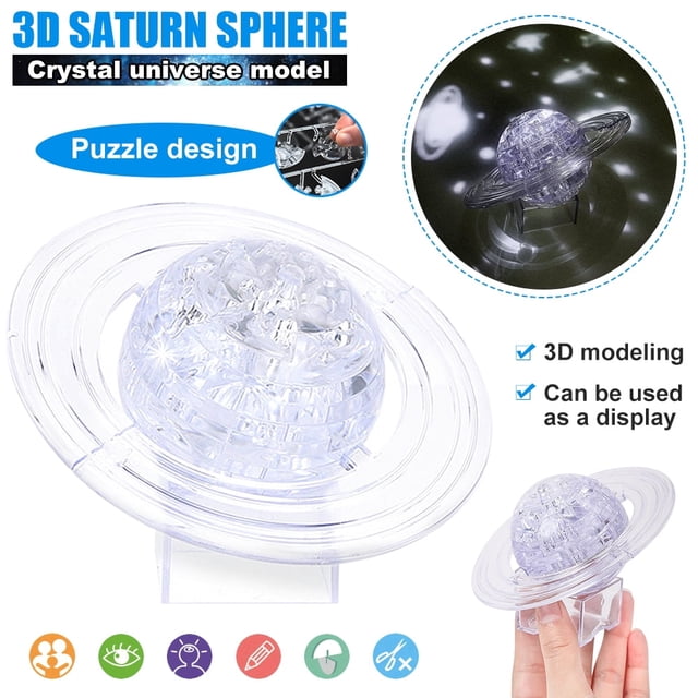 DEBGFS 3D Crystal Puzzle - Saturn, 40 Pcs,Silver