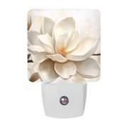 Retro Magnolia Night Lights, White Floral Smart Auto Dusk to Dawn Sensor Nightlights Plug-in Nightlight for Bedroom Bathroom Living Room Kitchen Hallway