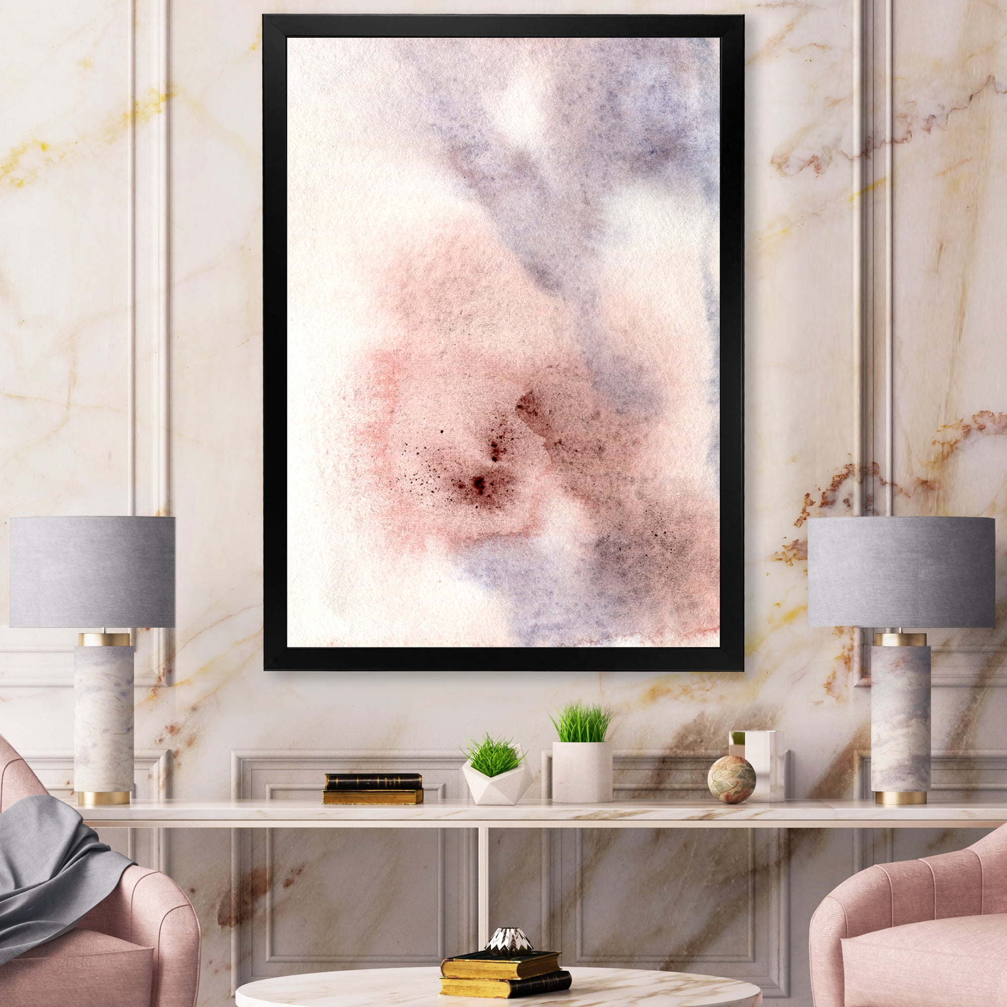 Designart 'Pastel Abstract With Pink Blue Beige and Red Spots' Modern Framed Art Print
