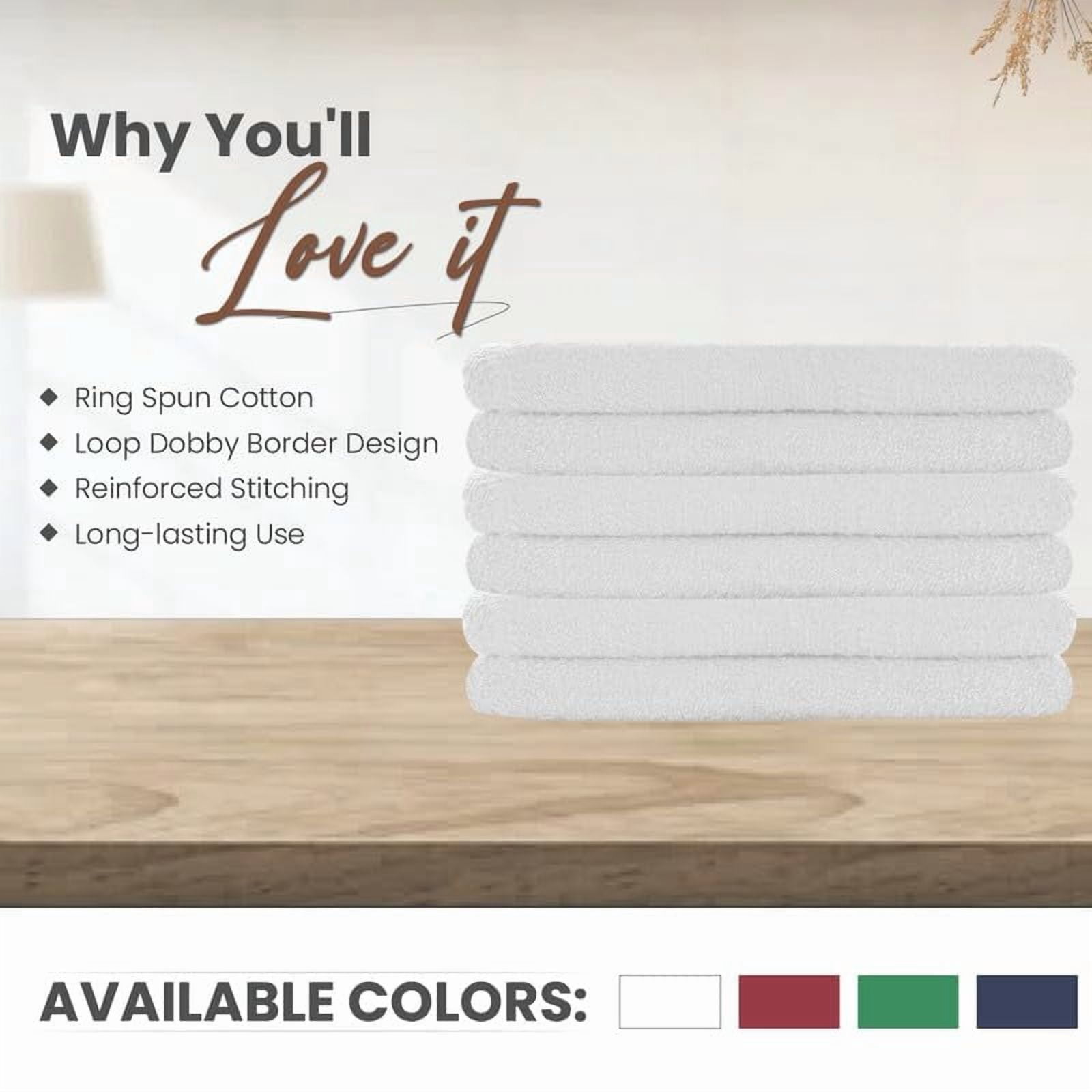SupremePlus Premium Absorbent 16" x 27" 100% Ring Spun Cotton Hand Towels, White 24 Count