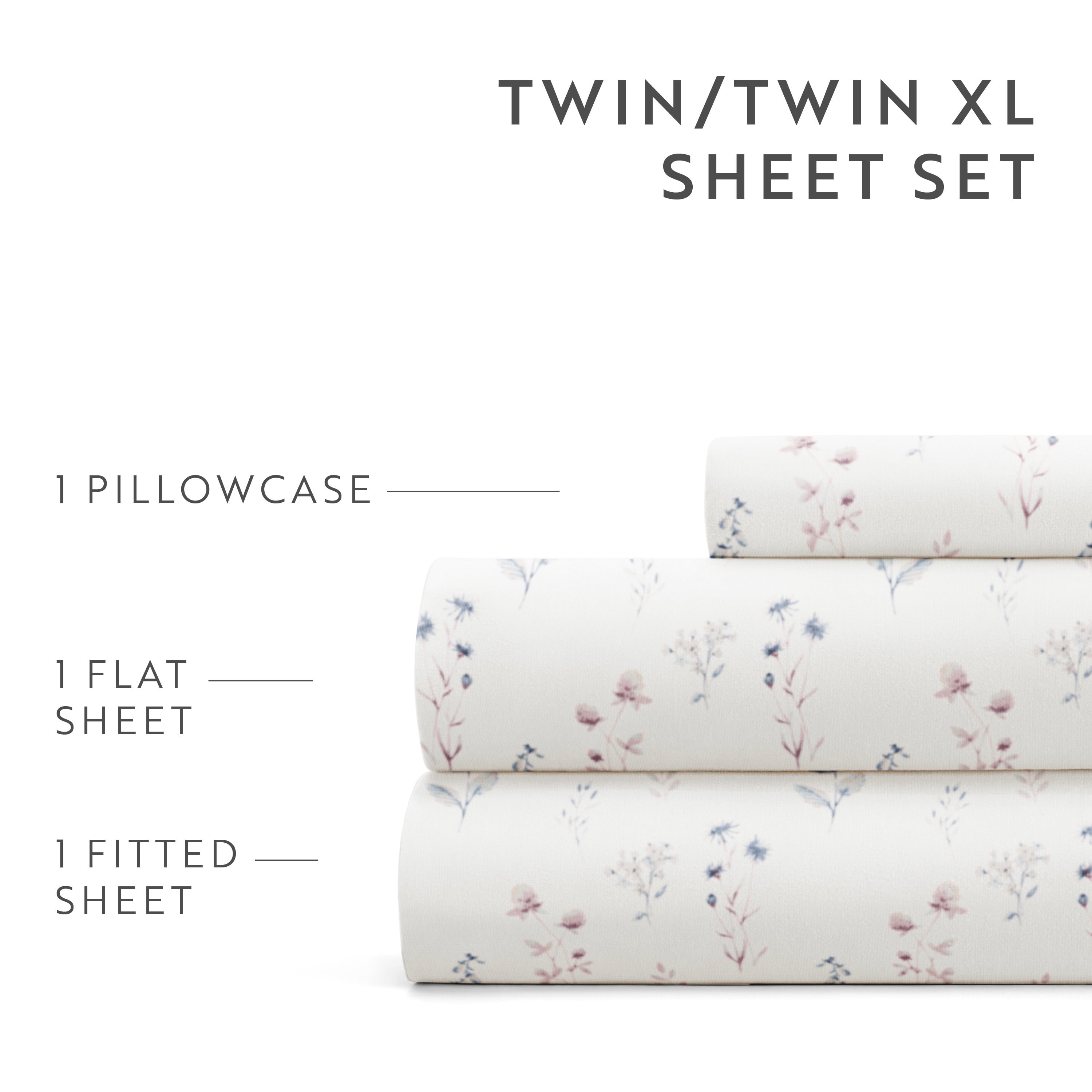 Noble Linens 4 Piece Pattern Microfiber Bed Sheets Set, Ivory Painted Meadow, Twin