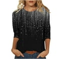 thumbnail image 2 of Leesechin Womens 3/4 Length Sleeve Sequin Tops 2025, Valentines and Casual Fashion Style Shirts Crew Neck Loose-Fitting Blouses, 2 of 6