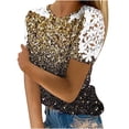 thumbnail image 2 of Women Casual Printing Round-Neck Lace Hollow Out Short Sleeve Pullover Slimming Blouse T-shirt Tops Women Tops on sale under $10 S-2XL, 2 of 5