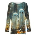 thumbnail image 3 of Oplxuo Halloween T-Shirt for Women Crew Neck Long Sleeve Ghost Print Blouse Flowy Plus Size Tunic Top to Wear with Leggings, 3 of 4